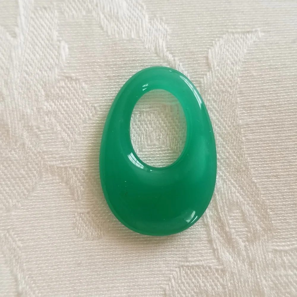 Vintage Translucent Jade Green Oval Hoop Pendants DIY Jewelry Charms - Set of 2